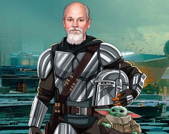 The Mandalorian,Retratos Mandalorianos,star war,guerra de las galaxias,Retrato familiar de dibujos animados, Retrato familiar personalizado