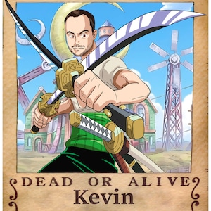 Vollständig benutzerdefinierte Anime-Porträt, benutzerdefinierte Anime Wanted Poster, personalisierte Piraten Anime Geschenk, DIGITAL