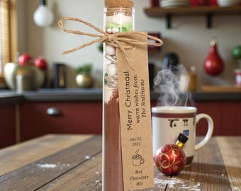 Bulk Christmas Gifts for Guests, Custom Hot Chocolate Mix, Holiday Party Favors, Rustic Wedding Favor, Corporate Gift, 40+ Tag Designs