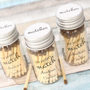 Custom Wedding Matches, the perfect match, wedding Matches, Personalized Match Bottle Wedding Favors for Guests, match bottle with striker
