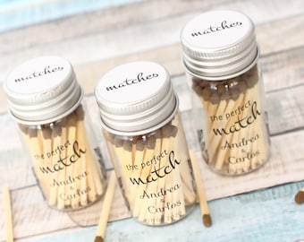 Custom Wedding Matches, the perfect match, wedding Matches, Personalized Match Bottle Wedding Favors for Guests, match bottle with striker