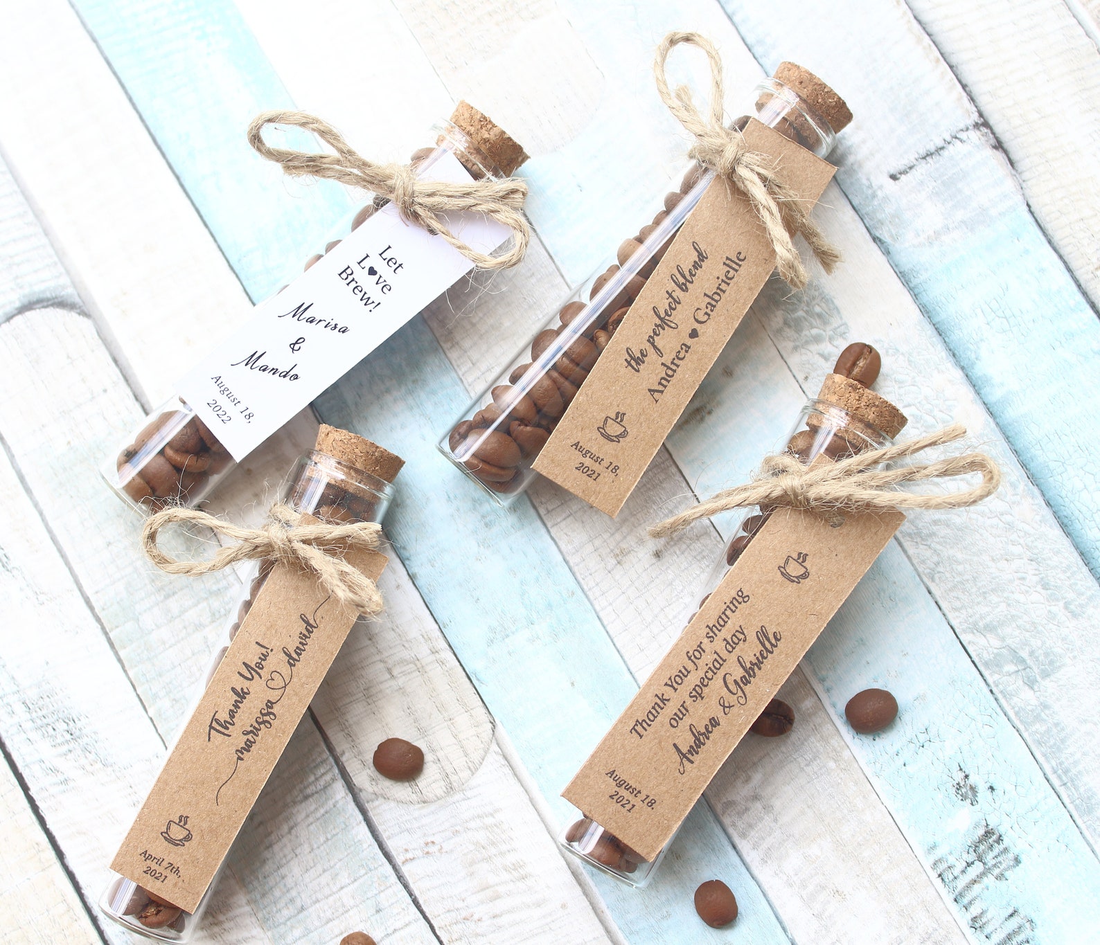 Coffee Wedding Favor Glass Tube The perfect Blend Custom Coffee Party Favors Bridal Shower Favors Baby shower Favors Multiple Design