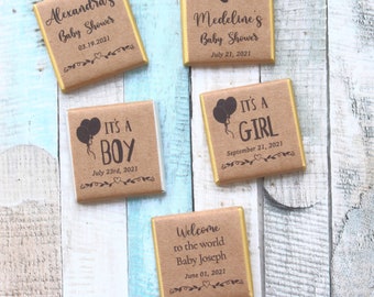 Rustic Baby Shower Chocolate favors for Guests, Baby shower Favors, Baby Shower, Rustic Paper, It's a Boy, It's a Girl, Gold or Silver Foil