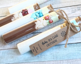 Custom Baby Shower Hot Chocolate Favors for Guests, Party Favor, Personalized Baby Shower Gift, Glass Tube, 12cm Large Glass Tube, Hot Cocoa