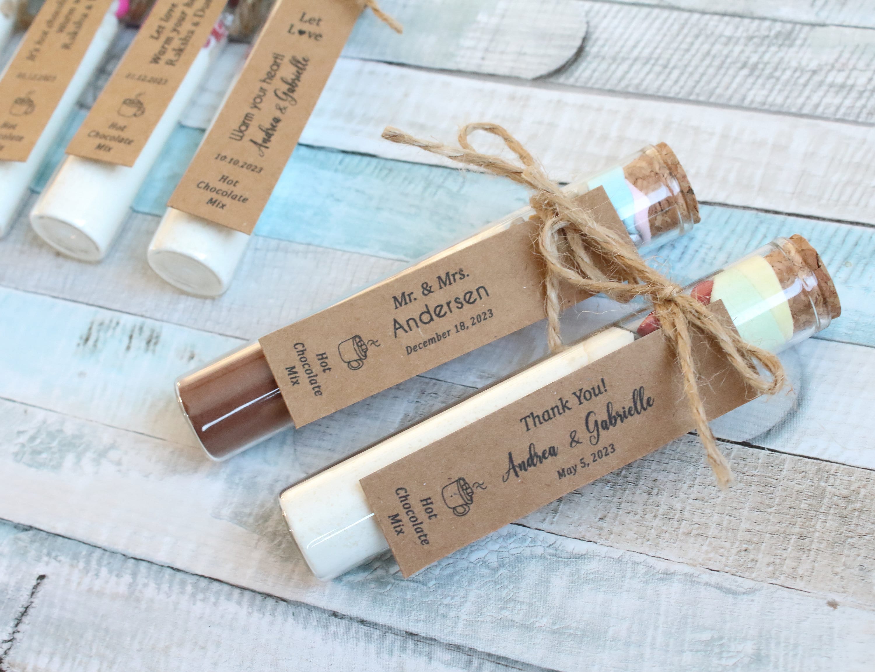 Wedding Hot Chocolate Favors for Guests, Personalized Favors, White Chocolate, Hot Cocoa, Large Glass Tube Wedding Hot Chocolate Favors for Guests, Personalized Favors, White Chocolate, Hot Cocoa, Large Glass Tube