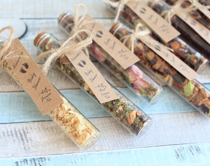 Baby Shower Tea Favors for Guests, Personalized Baby Favors, A Baby is Brewing, Large Glass Tube 12cm, Girl Baby Shower, Boy baby shower
