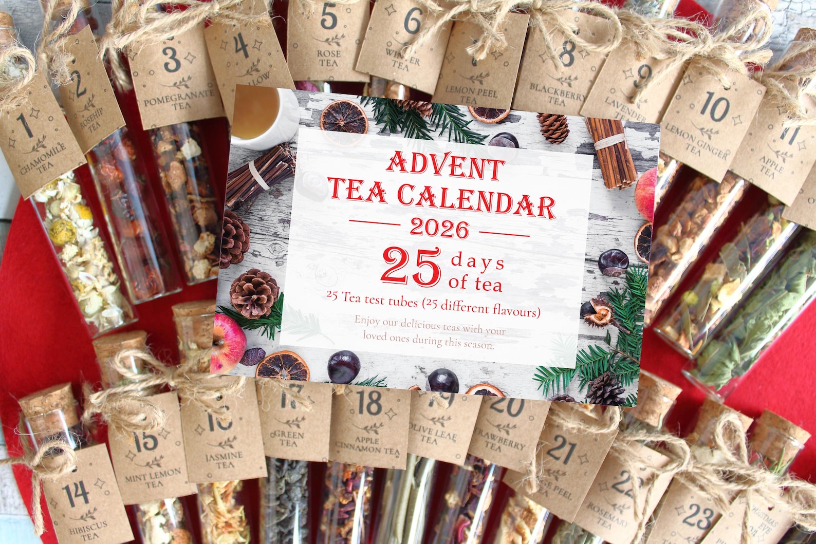 Tea Advent Calendar 2026, Organic 25 Days of Loose Leaf Tea Gift Set, Christmas Countdown Herbal Tea Box, Holiday Gift for Tea Lover