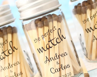 Personalized Wedding Matches, the perfect match, wedding Matches, Custom Match Bottle Wedding Favors for Guests, match bottle with striker