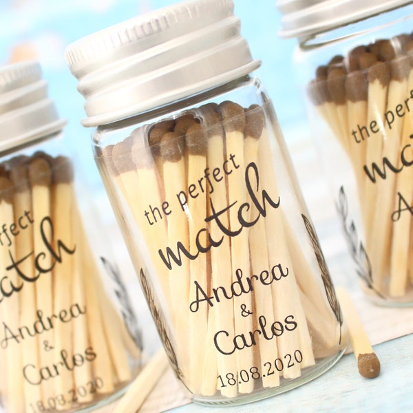 Personalized Wedding Matches, the perfect match, wedding Matches, Custom Match Bottle Wedding Favors for Guests, match bottle with striker