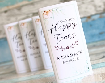 FOR YOUR HAPPY TEARS tissues wedding stickers labels personalised names date S41 