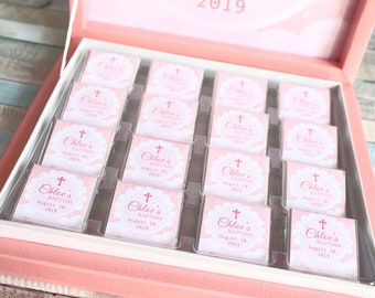 Cioccolato personalizzato per battesimo ragazza, regalo di cioccolato, cioccolato personalizzato per battesimo, battesimo per ragazza, bomboniera di cioccolato per gli ospiti, cumunione, Dio benedica