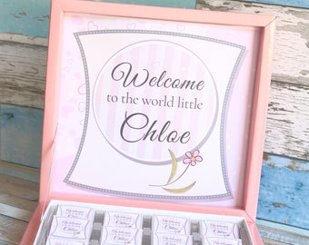 New Born Chocolate, Welcome to the world Chocolate, Custom baby gift, Custom Baby Chocolate, Chocolate for guests, girl baby gift