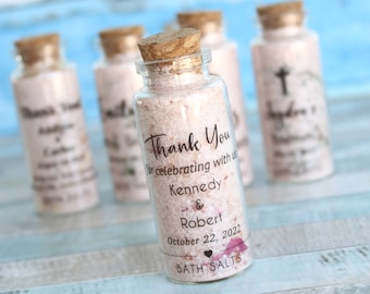 Custom Bath Salt Favors, Wedding Favors for guests, Bridal shower favors, Baby shower favors, Baptism favors, Party Gifts, Glass Tube