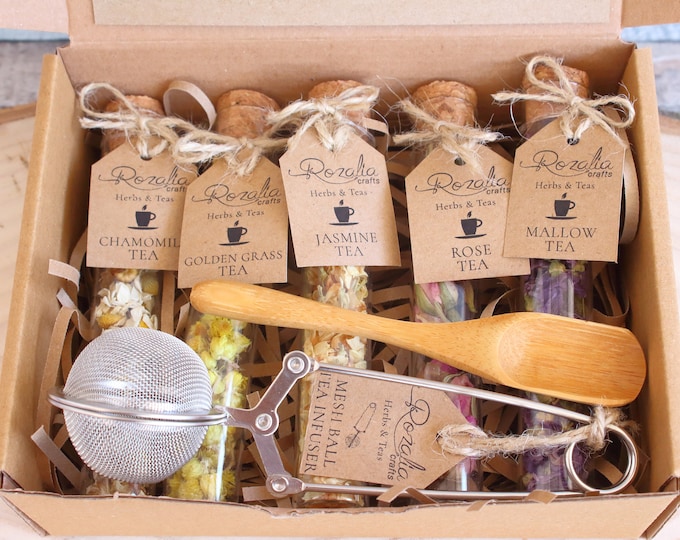 Organic Tea Sampler Set, Best Friend Gift Box,  Herbal Tea Gift Set, Tea Lover Gift Set, Pregnancy Tea, Mallow Tea, Chamomile Tea, Box