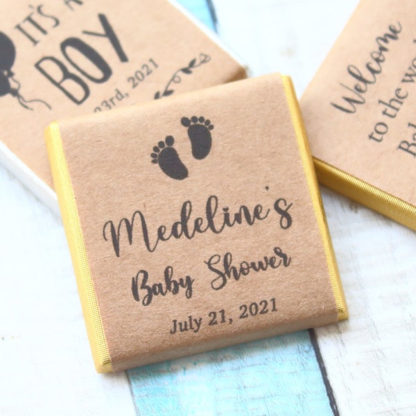 Baby Shower Chocolate favors for Guests, Baby shower Favors, Rustic Baby Shower, Rustic Paper, It's a Boy, It's a Girl, Gold or Silver Foil