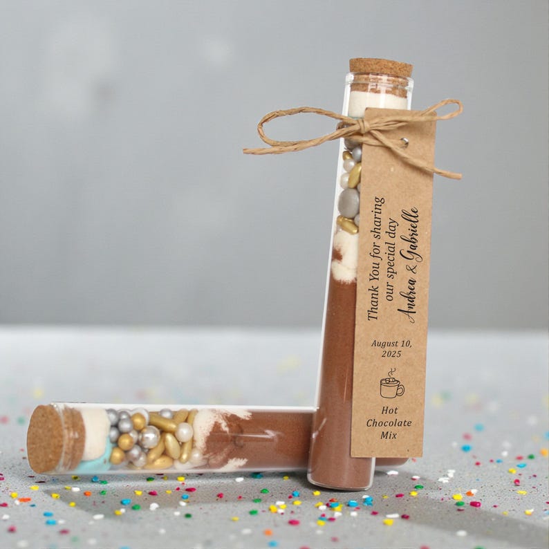 Wedding Hot Chocolate Favors for Guests, Personalized Favors, Wedding Favors, White Chocolate, Hot Cocoa, Large Glass Tube, Bulk, Party, Hot image 9