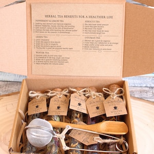 Bio-Tee-Sampler-Set, Muttertagsgeschenk, Teesieb, Kräutertee-Geschenkset, Tee-Liebhaber-Geschenkset, Schwangerschaftstee, Geburtstagsgeschenk, Schwester-Geschenkbox