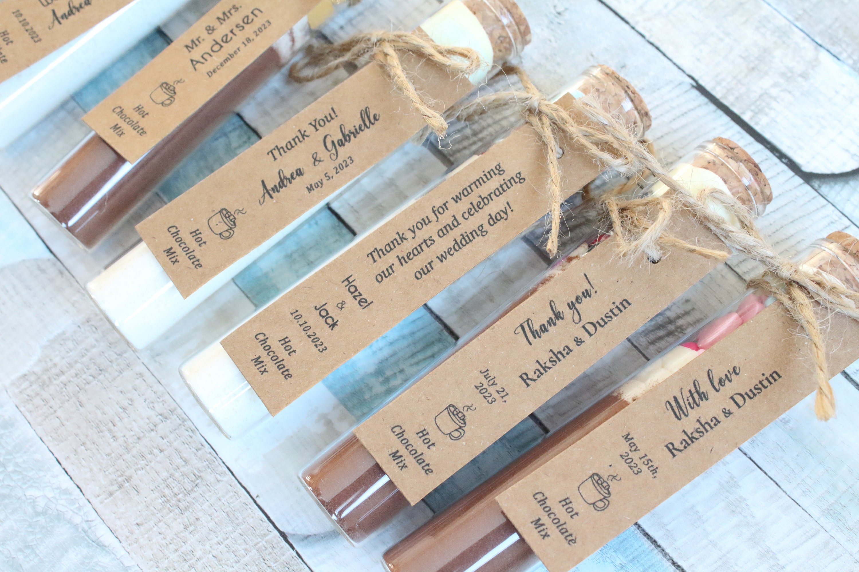 Hot Chocolate Wedding Favors for Guests, Custom Favors, Bridal Shower Favors, White Chocolate, Hot Cocoa, Large Glass Tube, Bulk, Party Gift