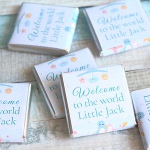 Welcome to the world little baby, Mini chocolate, Bulk Favors, it is a boy Chocolate, Custom Boy Baby Chocolate, Boy Newborn Favors
