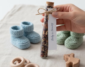 A Baby is Brewing Tea Favors, Personalized Baby Shower Gift for Guests, Glass Tube Tea with Custom Label, Girl or Boy Baby Shower Favor