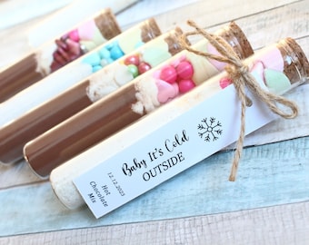 Baby Shower Hot Chocolate Favors for Guests, Custom Party Favors, Personalized Baby Shower Gifts, Glass Tube, 12cm Large Glass Tube, Cocoa