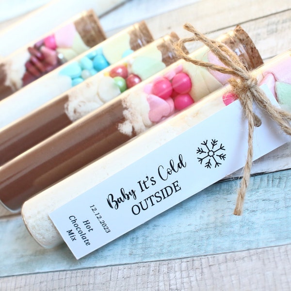 Baby Shower Hot Chocolate Favors for Guests, Custom Party Favors, Personalized Baby Shower Gifts, Glass Tube, 12cm Large Glass Tube, Cocoa