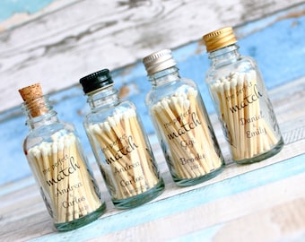 Custom Wedding Matches Favor for Guests, The perfect match, Custom Matches, Glass Bottle, Wedding Favors for Guests, White tips, sticks