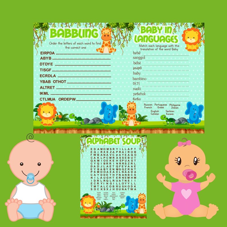 Baby Shower Games Baby Shower Printable Bundle Animalthemed Baby