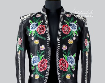 Men Designer Black Hand Embroidered Brocade Blazer Customized Wedding Outfits Spanish Jacket Mariachi Style Prom Party Wear Cocktail Jacket