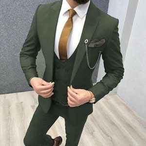 Men Suit Green Coat Pant 2 Piece Suits