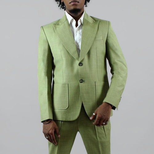 Men Green 2pc Formal Suit Custom Made 