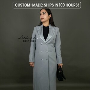 Customized Women s Cotton Long Tuxedo Blazer Dress Double Breasted
