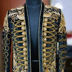Men's Black Velvet Military Jacket Custom Made Heavy Gold - Etsy