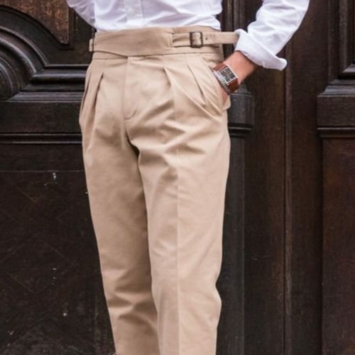 Men Pleated Beige Cotton Gurkha Trouser 