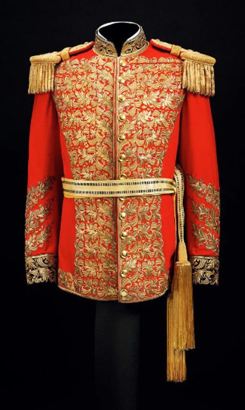 Men Red Velvet Military Jacket Designer Custom Made Gold Etsy