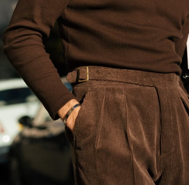 Mens corduroy pants pleated cuffed sale