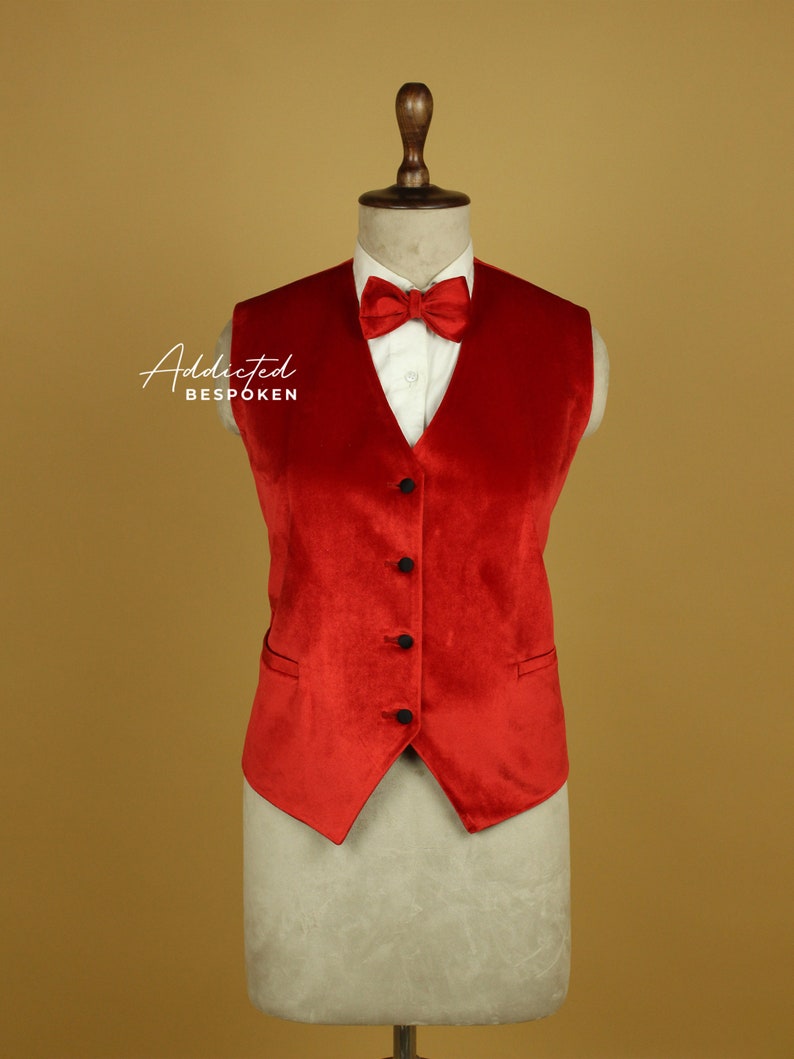 Men Custom Made Red Velvet 3 Pc Tuxedo Suit Single Breated Satin Peak ...