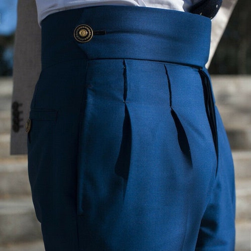 Custom Made Blue Cotton Gurkha Pants High Waist Pants Business - Etsy