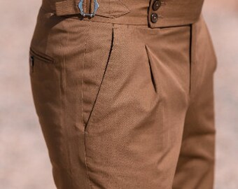 Men Brown Gurkha Trouser Pleated Custom 