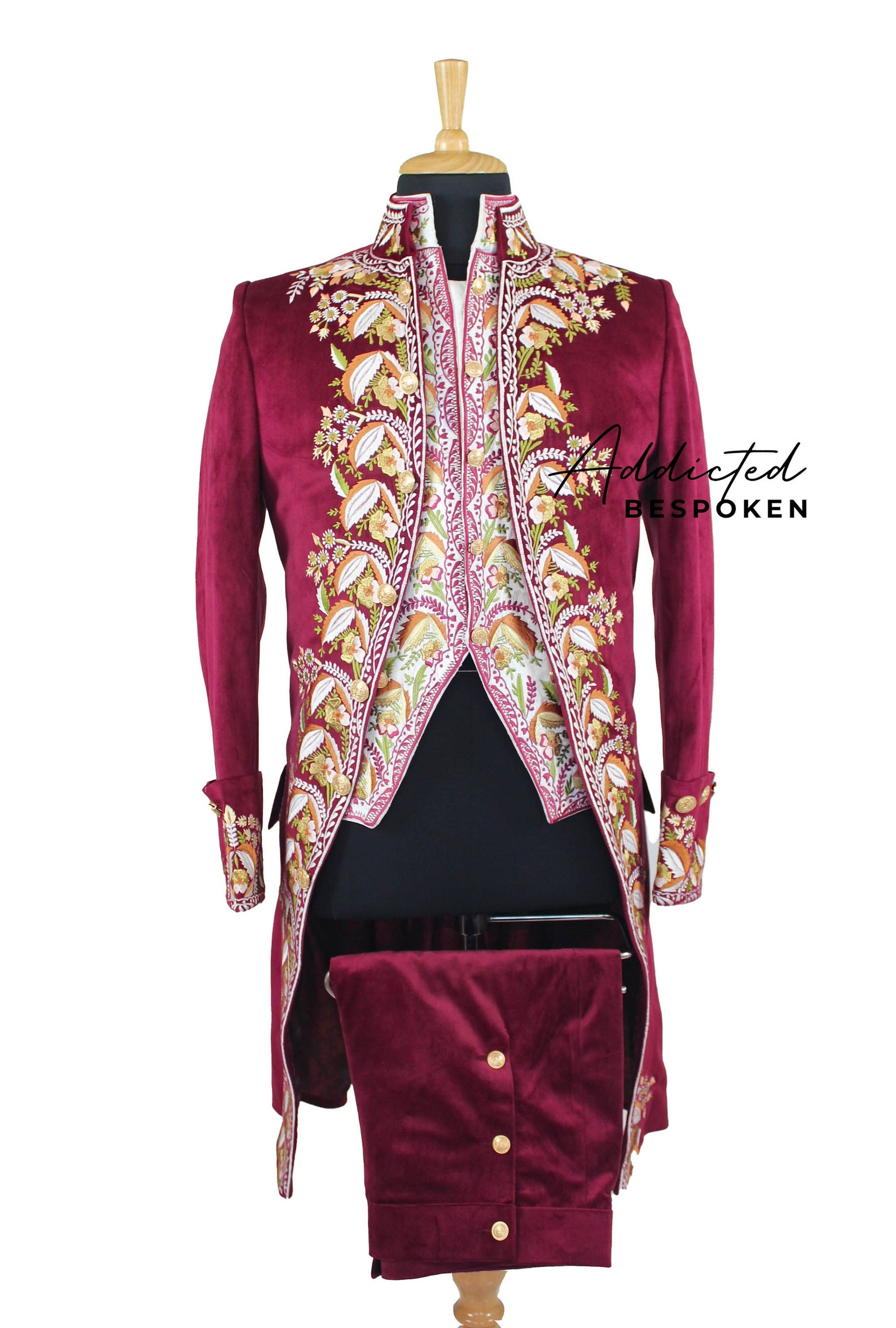 Men Red Velvet 3pc Fersen Court Suit Floral Embroidered Etsy