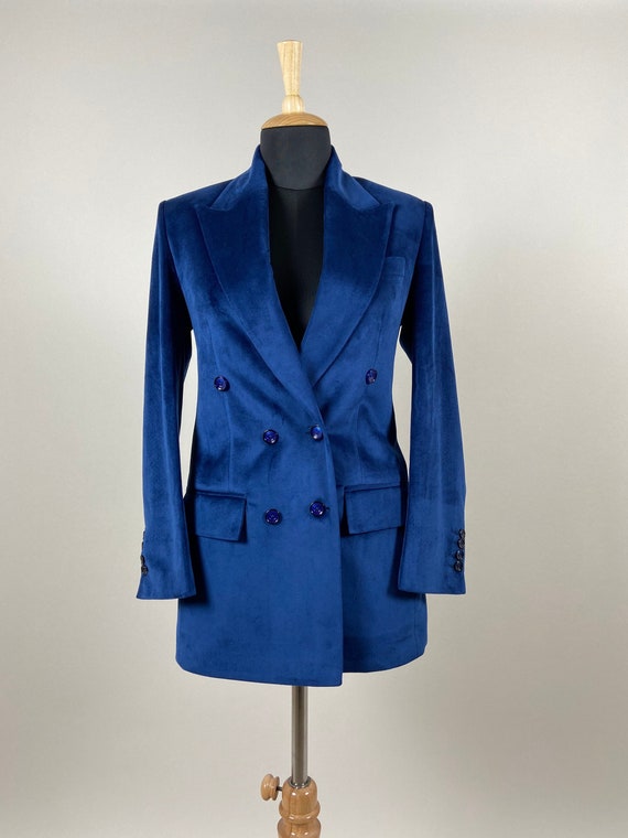 Women Blue Velvet Blazer Dress Custom Made Long Coat Tailored - Etsy