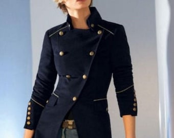 Women's Blue Custom Made Blazer Military Double Breasted 