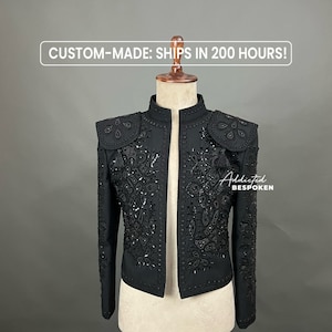 Men's Bespoke Embroidered Matador Jacket Black Cotton Bullfighting Rhinestone Encrusted Blazer Dance Theater Cosplay Jacket Wedding Blazer