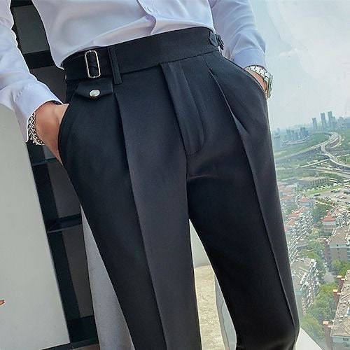 Mens formal linen pants WEEKDAY Solstice trousers Khaki Brown adjustable  waist