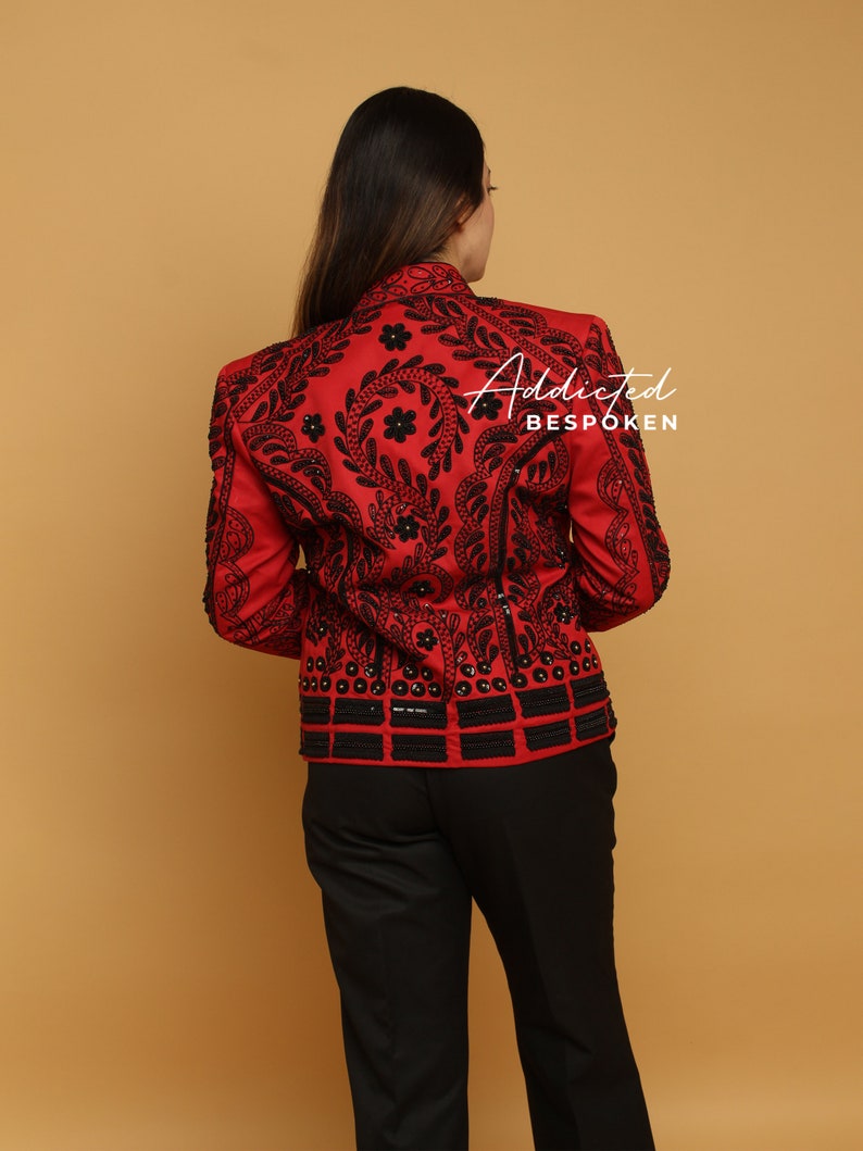 Women Custom Made Red Toreador Jacket Black Heavy Embroidered Blazer ...