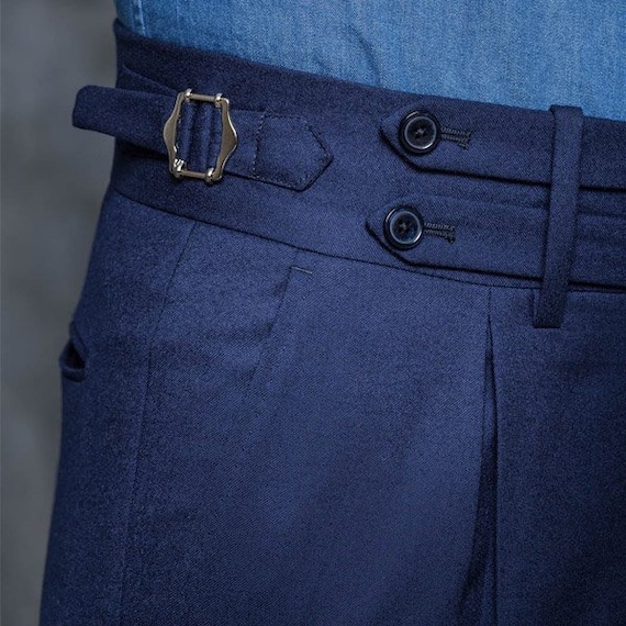 Buy Men Tailor Made Blue Cotton Gurkha Pant Button Closure With