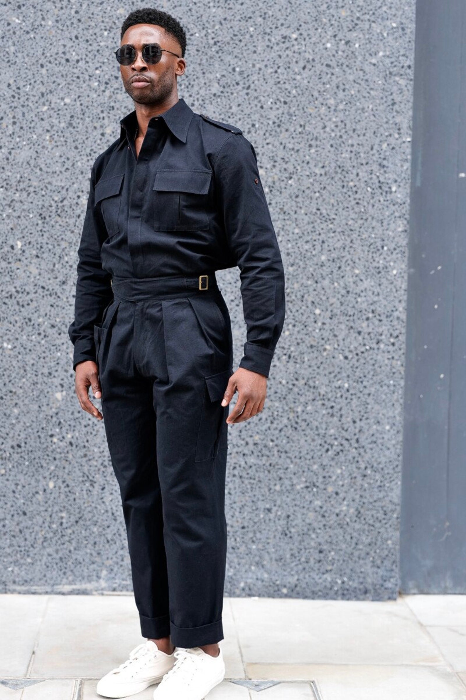Men Black Bespoke 2 Piece Designer Safari Jacket Suit Summer Etsy