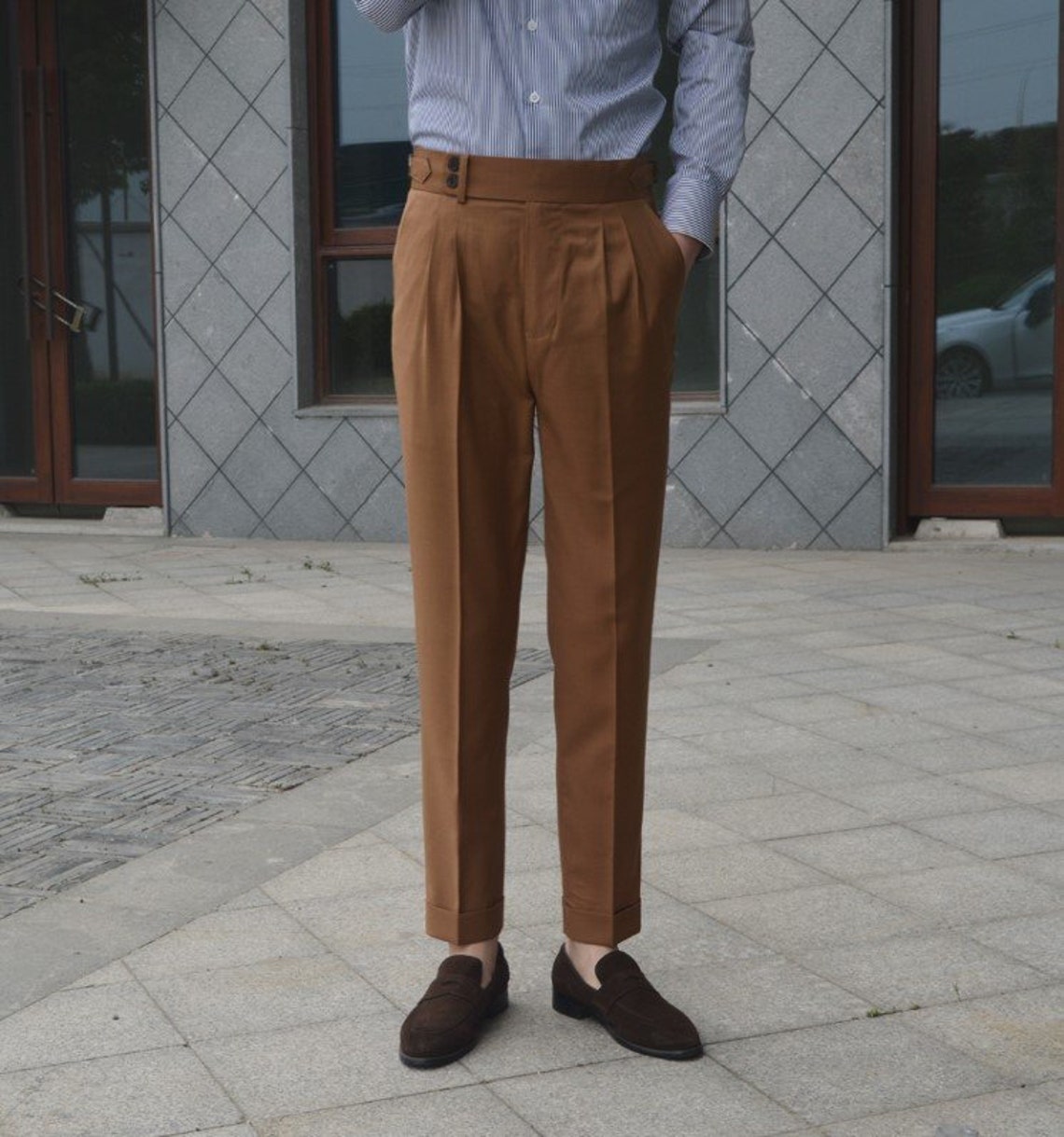 Men Brown Cotton Bespoke Gurkha Pant High Waist Regular Fit - Etsy