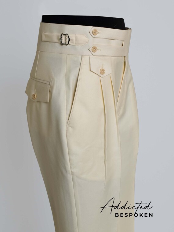 Custom Made Men Ivory Cotton Gurkha Dress Pants Button Closure - Etsy