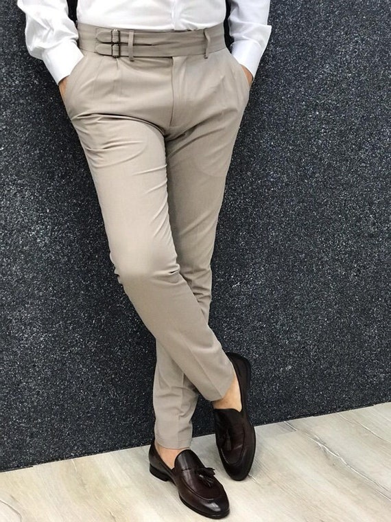 Men Gurkha Dress Pants Custom Made Beige Cotton High Waist - Etsy